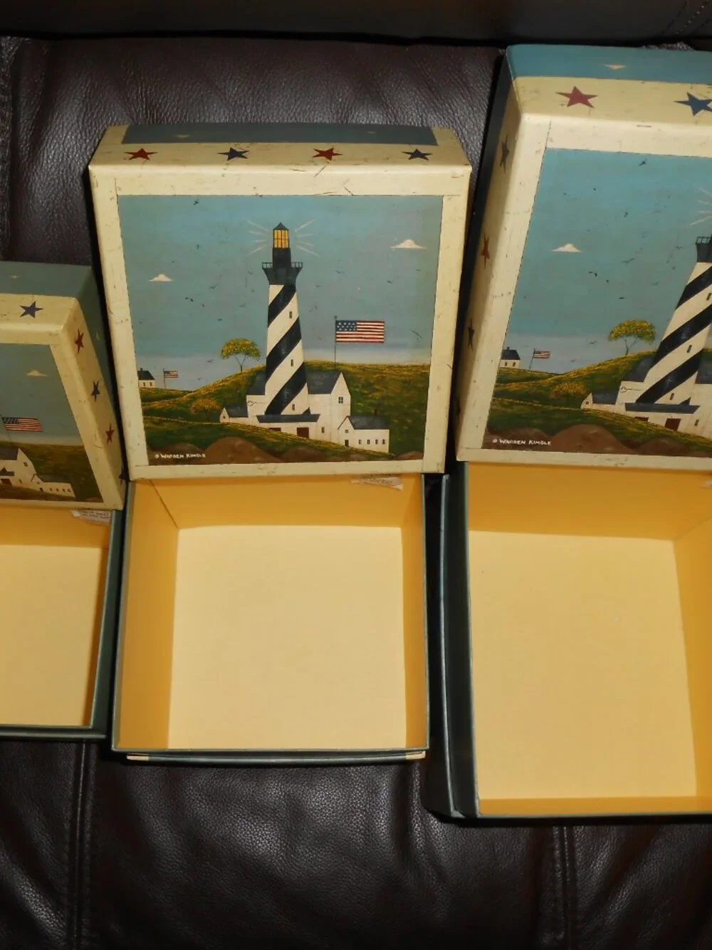 Warren Kimble Coastal Breeze 3 decorative nesting stacking boxes 6 placemats